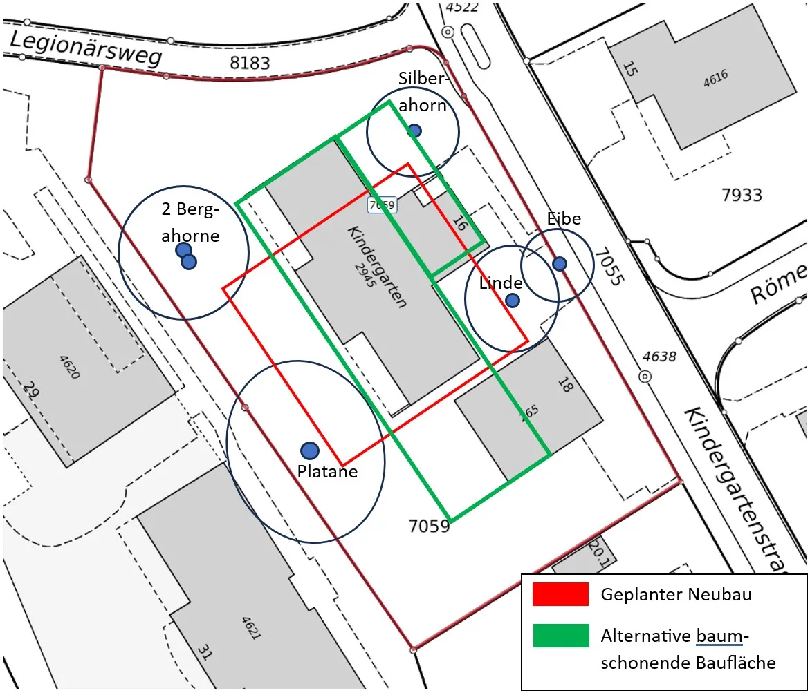 Auf einem Plan sind verschiedene Flächen eingezeichnet.